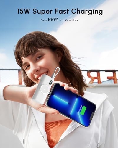 Sleek Purple Wireless Power Bank for Apple Watch & i Phone 14/16 Pro Max – 5000 m Ah Lightweight Fast Charge Charger with USB-C Connectivity for Effortless Travel and On-the-Go Power Solutions