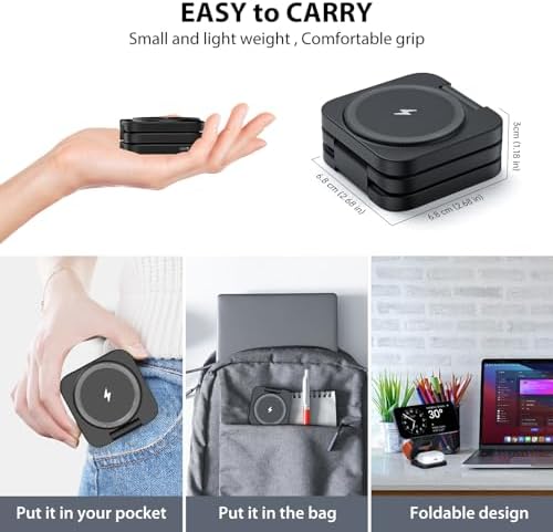 X55 Magnetic Foldable 3-in-1 Charging Station for Apple Devices – 15 W Fast Wireless Charger for i Phone 16, 15, 14, 13, 12 Series, 5 W Apple Watch Power Station, Portable Air Pods Charging Stand – Sleek Black Design for Travel and Home Use
