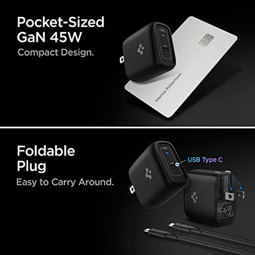 Spigen 40 W Dual USB-C Wall Charger with Ga N Technology – Fast Charging for i Phone 15 Pro Max, Mac Book Air & Galaxy Z Flip 5 | Compact, Foldable Design for On-the-Go Convenience | Dual 30 W Output for Simultaneous Device Charging | Optimal Efficiency & Durability for Modern Tech Users