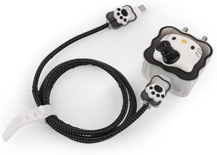 Adorable 3 D Cartoon Charger Protectors – Kitty & Bear Pack of 2 for i Phone 11, 12, 13, 14 Pro Max – Cute Silicone Cable Sleeves for Enhanced Durability & Style – Protect Your Charging Heads from Damage & Dust with Kawaii Designs – Compatible with 18 W & 20 W i Phone Chargers – Lightweight & Portable Charging Accessories for Everyday Use