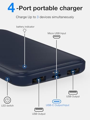 High-Speed 20 W Portable Charger – 10,000 m Ah Fast Charging Power Bank with USB-C PD & QC 3.0 for Ultimate Device Compatibility – Slim, Lightweight Battery Pack for i Phone & More – Perfect for On-the-Go Power Needs