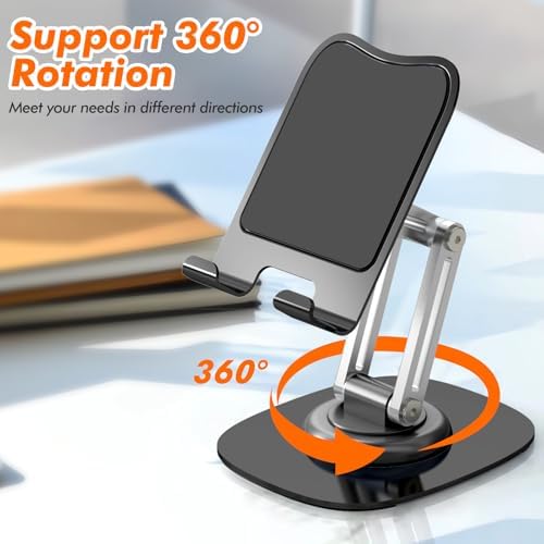 Cell Phone Stand, Fully Adjustable Foldable Desktop Phone Holder, 360 Degree Rotating Desktop Phone Stand for Recording Compatible with iPhone 16 15 14 13 12 Pro Xs Max Xr All Phones, Blue – Enhanced Compatibility and Speed