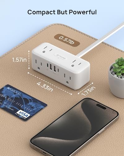 Elevate Your Charging Experience with the TROND 20 W USB C Surge Protector Power Strip – 5 ft Flat Plug Extension Cord Featuring 6 Outlets, 4 Rapid USB Ports, 900 Joules Protection, 3-Sided Design, Mountable for Optimal Space Utilization – Ideal for Home, Office, and Travel Efficiency