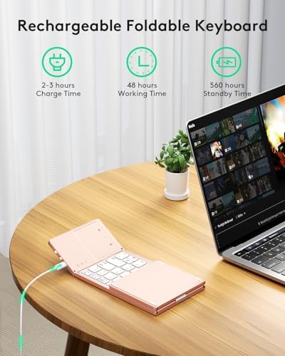 Samsers Portable Bluetooth Keyboard with Touchpad – Ultra-Slim Foldable Wireless Keyboard for Effortless Typing on Android, Windows, and i OS Devices – Rechargeable, Travel-Friendly Design with Device Holder – Black