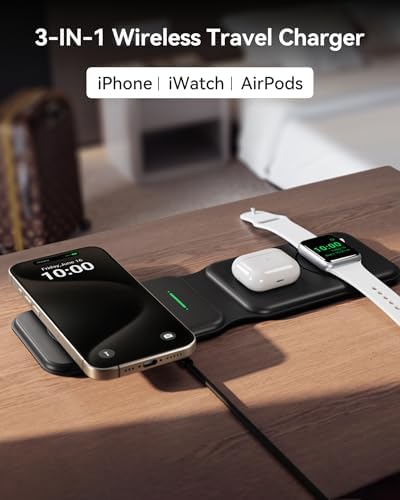 Ultimate INIU 3-in-1 Magnetic Wireless Charging Station for Apple Devices – 15 W Fast Charger for i Phone 16 Pro Max, 15, 14, 13, 12, Compatible with Apple Watch Series 10/9/8/SE/Ultra & Air Pods 4/3/2/Pro – Travel-Friendly Foldable Design for Effortless Portability and Enhanced Device Compatibility