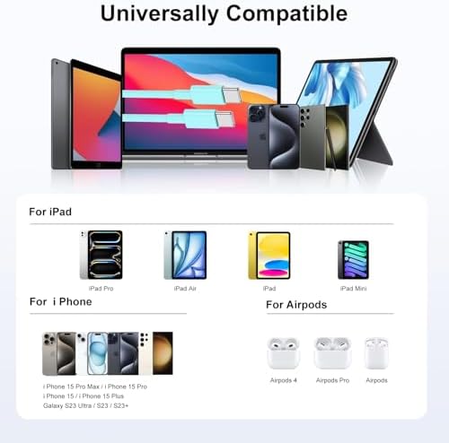 240W USB C Charging Cable for MacBook Pro/Air & for iPhone 16/15 Pro Max, MFi Certified 48V/5A Super Fast Charger Cord 6ft, PD 3.0 Compatible with iPad Pro 12.9/11, Samsung S25/S24(2-Pack) – Enhanced Compatibility and Speed
