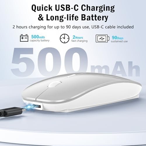 Versatile Wireless Bluetooth Mouse for Mac Book Air, Mac Pro, & i Pad – Sleek Rechargeable Silent Mouse with Dual Connectivity (USB-C & 2.4 G) – Travel-Friendly Jiggler Mice Mover in Stylish Purple – Perfect for Professionals & On-the-Go Users