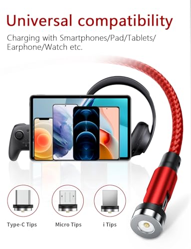 Revolutionary 540° Magnetic Charging Cable Set – 3 in 1 Versatile USB Charger for Micro USB, Type C & Lightning | Durable Nylon Braided Design with LED Indicator | Multiple Lengths (1.6 ft, 3.3 ft, 6.6 ft, 10 ft) for Ultimate Convenience and Fast Charging