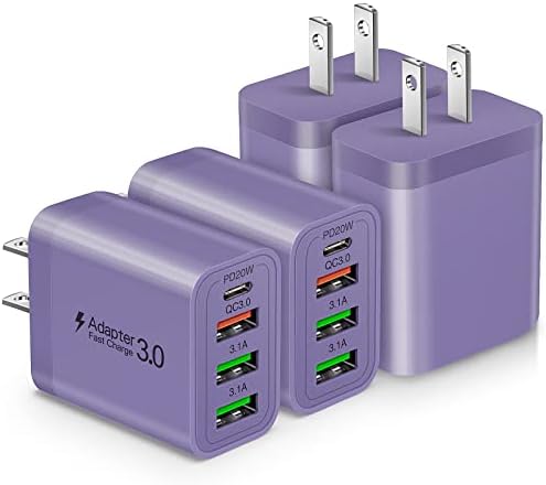 35 W USB-C Fast Charging Block 4-Pack – High-Speed 4-Port Wall Charger with PD 3.0 & Quick Charge 3.0 for i Phone 16/15/14/Pro, i Pad Pro, Samsung Galaxy, and More – Universal Compatibility for All Devices, Compact & Travel-Ready Power Adapter