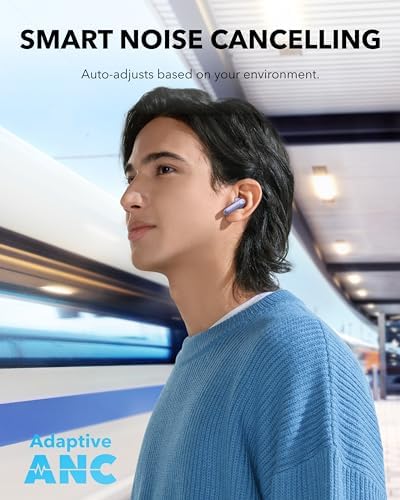Anker Soundcore P40 i Wireless Earbuds – Adaptive Noise Cancelling with Heavy Bass, 60-Hour Playtime, IPX5 Waterproof, Bluetooth 5.3 for Effortless Connectivity, Dual Purpose Charging Case and Phone Stand, Ideal for Active Lifestyles and Daily Commutes