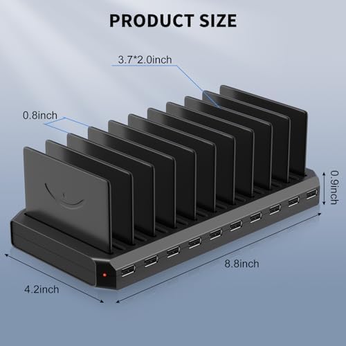 High-Performance 10-Port USB Charging Station Hub with Adjustable Dividers – Fast Charge Multiple Devices Simultaneously for Hotels, Schools, and Travel – Enhanced 60 W Power Output and Universal Compatibility for All Your Devices