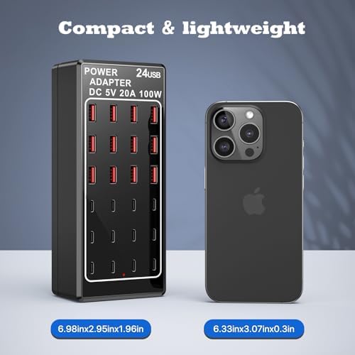 Ultimate 24-Port USB Charging Station Block: 100 W Smart Fast Charger for Multi-Device Powering – Versatile USB A & C Compatibility for i Phone, i Pad, Samsung, and Laptops – Efficient Desktop Solution for Shared Spaces and Home Use