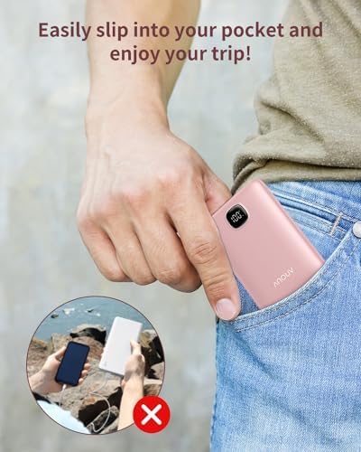 Ultra Slim ANOUV 10,000 m Ah Portable Charger – Fast Charging Power Bank with PD 22.5 W & QC 3.0 for i Phone and Android Devices – Lightweight External Battery for On-the-Go Charging Needs