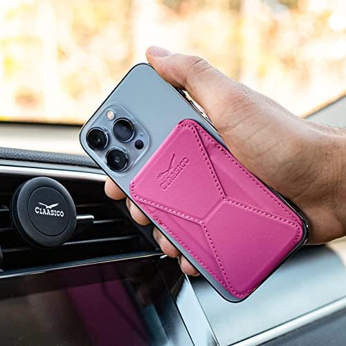 Versatile Claasico Magnetic Cell Phone Wallet & Stand – Stylish Brown Cardholder with Car Air Vent Mount, Dual-Mode Viewing, Extra Magnetic Strips for Enhanced Compatibility – Ultimate Hands-Free Accessory for i Phone Users and Minimalist Lifestyles