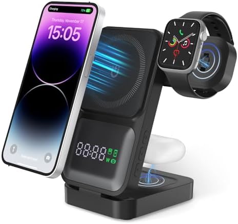 3-in-1 Wireless Charging Dock for Apple Watch, i Phone, and Air Pods – Fast, Efficient Multi-Device Charger Station for Enhanced Compatibility (Black)