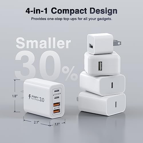 40 W USB C 4-Port Wall Charger 2-Pack – Ultra-Fast Charging Adapter for i Phone 16, i Pad Pro, Nintendo Switch & More – High-Speed PD & QC Technology for Multiple Devices – Compact & Stylish Red Design – Perfect for Travel and Daily Use