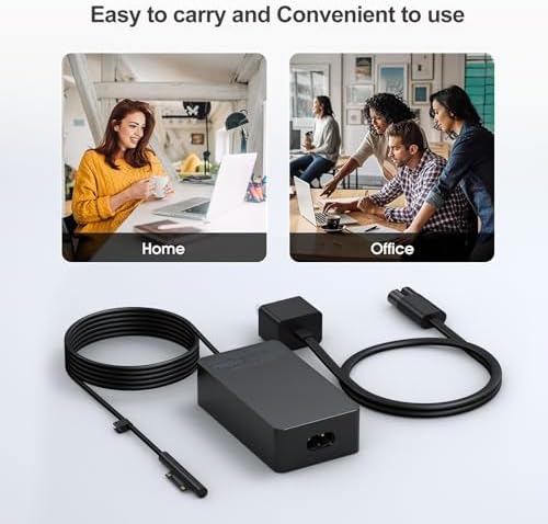 65 W Microsoft Surface Pro Charger with USB Port – Fast Charging for Surface Laptop 1-9, Surface Go, Surface Book | 10 FT Cable for Ultimate Flexibility and Enhanced Compatibility | Reliable Power Supply for All Your Surface Devices