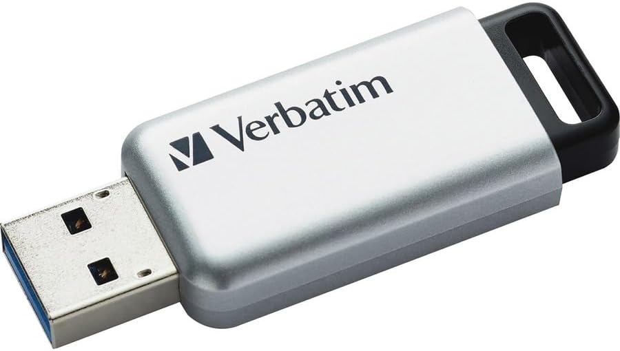 Verbatim 16 GB Secure Pro USB 3.0 Flash Drive – AES 256 Encryption for Ultimate Data Security, Lightning-Fast Transfers, Sleek Silver Design – Perfect for Safe File Storage on PCs and Macs