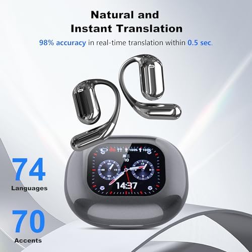 Revolutionary AI Translation Earbuds – Effortless Two-Way Communication with Touch Screen Display, Supporting 144 Languages – Wireless Noise-Canceling Earphones for Travelers and Professionals – Compact Design with Extended Battery Life for Ultimate Portability and Connection