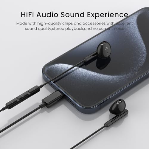 USB C Earbuds for i Phone 16 & i Pad Pro – High-Fidelity Wired Headphones with Volume Control & Mic for Google Pixel & Samsung Galaxy – Lightweight, Durable, and Comfortable for Everyday Use & Commutes – Enhanced Audio Experience