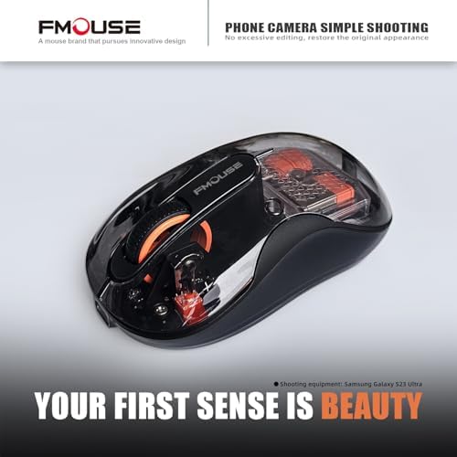 Sleek Dual Connectivity Transparent Wireless Mouse – Rechargeable RGB with USB-C Receiver for Mac Book & Laptops, Compact Design with Cool LED Lights, Silent Operation, and Magnetic Cover for Enhanced Portability – Orange