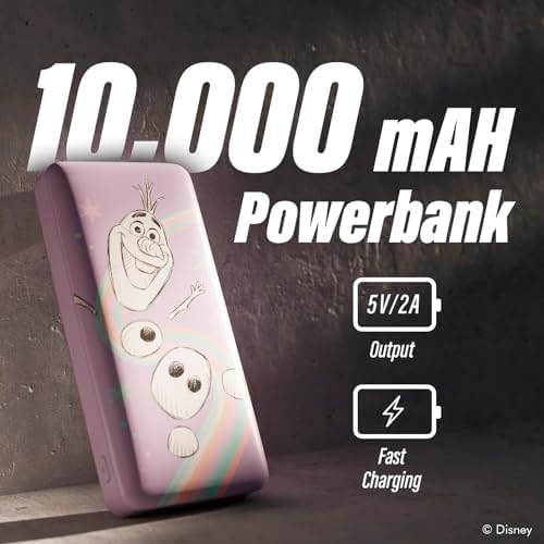 Disney Frozen 10,000 m Ah Portable Power Bank – Universally Compatible USB Charger for Elsa, Anna & Olaf Fans – Fast Charging, Lightweight Design & Ideal Gift for Girls and Women – Stay Powered On-the-Go with Enchanted Style