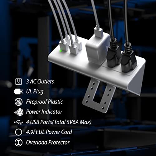 Edge Mount Power Strip with USB-C & AC Outlets – 3 AC Sockets and 4 Fast-Charging USB Ports for Home, Office, and Dorm – Desk Clamp Surge Protector, Compact Design for Enhanced Convenience and Safety – Black (2-Pack)