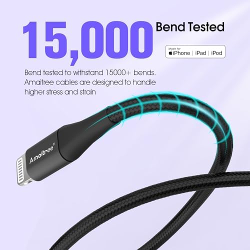 Experience Unmatched Charging Efficiency with the 4 Ft USB C to Lightning Cable – Apple MFi Certified – 2-Pack Fast Charging Braided Cables for i Phone 14, 13, 12, 11, XS, XR, 8 – Durable Woven Design in Sleek Black – Perfect for Home, Travel, and Car Play – Enhanced Durability and Rapid Power Delivery