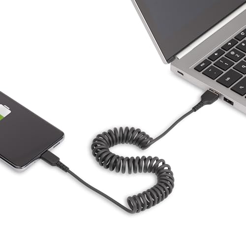 Durable 20-Inch Coiled USB A to C Charging Cable – Heavy-Duty USB 2.0 Fast Charge & Sync Cable, Sleek Black Design for Enhanced Portability and Compatibility with All Devices