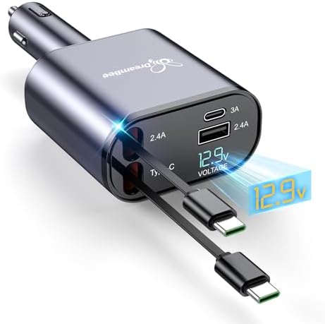 Ultimate 66 W Retractable Car Phone Charger – Fast Dual Type-C Charging Solution for i Phone 15/14, Samsung Galaxy S23+/S23/S22, i Pads – Tangle-Free Design for Efficient Multi-Device Power-Up in Cars and Trucks – Perfect Travel Accessory with Built-In Safety Features