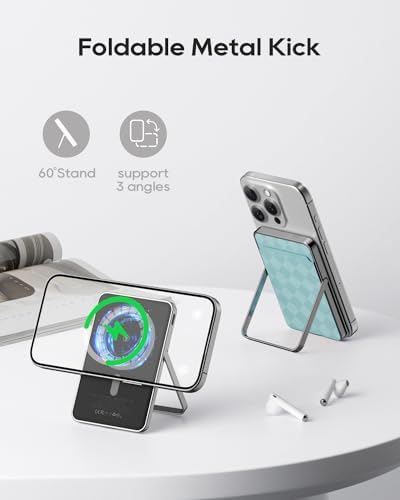 Ultra-Slim Kuulaa Mag Safe Wireless Power Bank 5000 m Ah – 20 W Fast Charging Portable Charger with Magnetic Wallet & Stand for i Phone 15/14/13/12 Pro Max – High-Performance USB-C Battery Pack for On-the-Go Convenience
