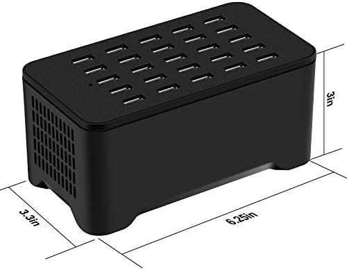 MIXILIN 25-Port USB Charging Hub – 125 W 25 A Fast Charging Station for i Phone and Android Devices – Smart Technology for Optimal Power Delivery – Multi-Device Desktop Charger Ideal for Homes and Offices – Sleek Black Design with Safety Features