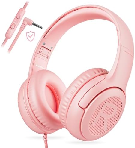 Premium Volume-Limiting Kids Wired Headphones with Microphone – Ultimate Hearing Protection at 85/94 d B – Foldable On-Ear Design for Effortless Travel – Perfect for Learning, Gaming, and Entertainment – Universal 3.5 mm Compatibility for All Devices