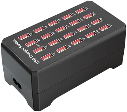 Powerful 100 W 20-Port USB Charging Station – Fast Multi-Device Charger with Universal 5 V Output in Sleek Matte Black for Optimal Efficiency and Safety