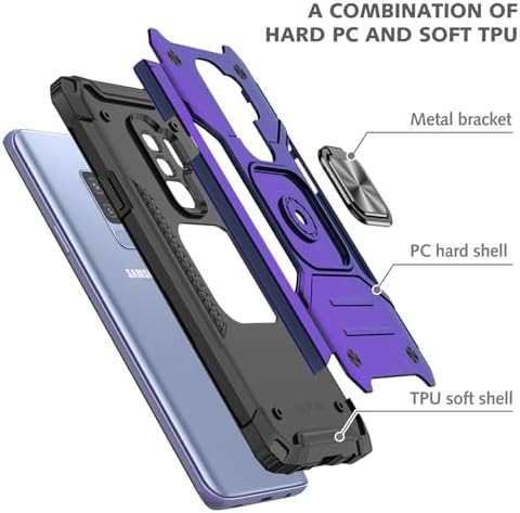 Rugged Military-Grade Shockproof Case for Samsung Galaxy S9 Plus – Red Armor with Built-in Kickstand and Magnetic Car Mount for Ultimate Protection and Style – Perfect for Active Lifestyles