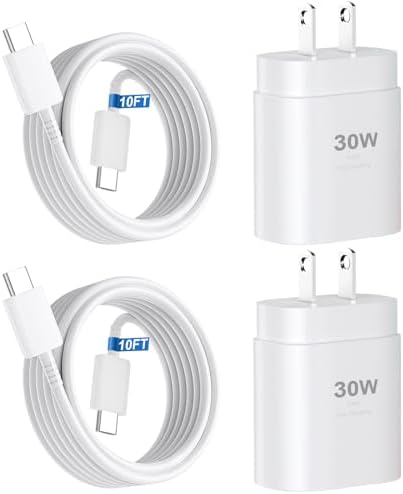 Ultra-Fast 30 W USB-C Charger for i Phone 16/15 with 10 FT Type-C Cable – Universal Compatibility for Android Devices Like S25 Ultra & i Pad Pro 12.9/11 – Efficient Power Management for Seamless On-the-Go Charging