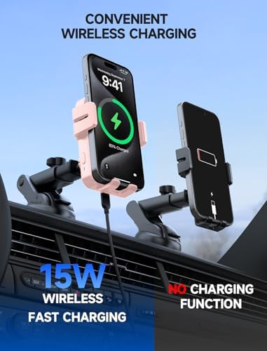 MOKPR Wireless Car Charger, 15W Auto Clamping Car Charger Dash Windshield Air Vent Phone Holder Compatible with iPhone 16 15 14/13/13 Pro/12 pro/12/11/X/8, Samsung S24/S23/S22 – Enhanced Compatibility and Speed