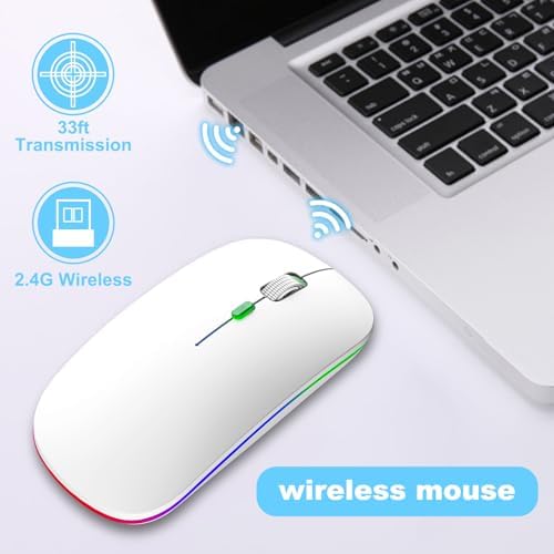 Ergonomic Wireless Mouse for Mac & PC – Rechargeable Dual Mode Bluetooth 5.2/3.0 & 2.4 GHz USB-C Receiver – Lightweight, Silent Design for Ultimate Comfort and Portability – Ideal for Multitasking Professionals and Casual Users