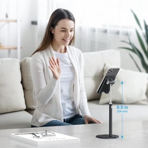 Cell Phone Stand, OMOTON Angle Height Adjustable Phone Holder, Aluminum Desktop Phone Holder Dock Stand for Desk, Compatible with iPhone 13/Mini/Pro/Max, All Smartphones and Tablets(4-11”),Black – Enhanced Compatibility and Speed