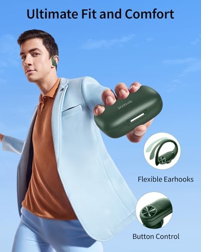 Poc Buds Wireless Bluetooth Earbuds – 80 Hours Playtime, Deep Bass Sound with Digital Display, IPX7 Waterproof Sports Earphones, Ergonomic Earhooks for Secure Fit, Compatible with TV, Phone & Laptop – Stylish Olive Design for Active Lifestyles