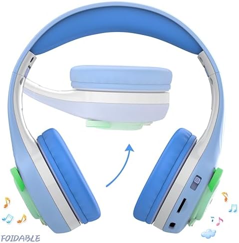 Riwbox CB-7 S Wireless Kids Headphones – Safe & Stylish Audio for Young Listeners with Adjustable Volume Control (74/85/95 d B), LED Glow Lights, 50 Hours of Playtime, Bluetooth 5.3 Connectivity, Built-in Microphone & TF Card Slot for School, Travel, and Home Use (Pink & Green) – Ideal for Active Lifestyles