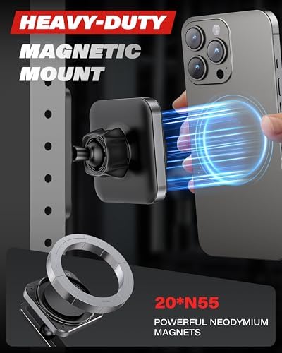 A2C Magnetic Phone Holder for Gym – Aluminum Alloy Base Attach to Metal Surfaces, Gym Phone Mount for MagSafe iPhone 12-16 Series, Ideal Gym Essentials for Workouts Recording – Enhanced Compatibility and Speed