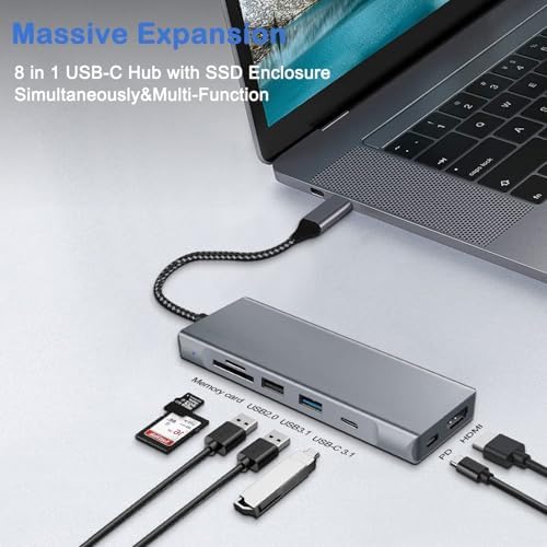 Revolutionary 8-in-1 USB-C Hub with M.2 NVMe/SATA SSD Enclosure – Experience Blazing 10 Gbps Data Transfer, Crystal-Clear 4 K HDMI Output, and Robust 100 W Power Delivery – Ultimate Connectivity Solution for XPS Users and Tech Savvy Professionals