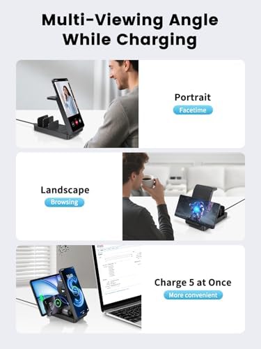 Ultimate 5-in-1 Wireless Charging Station for Samsung Devices – Foldable Multi-Device Charger with Phone Stand, Galaxy Watch Dock & Earbuds Support – Fast Charging & Safe Power Management for Galaxy S25/S24/S23 & Watch 7/6/5/Ultra – Sleek, Portable Design for Home or Travel