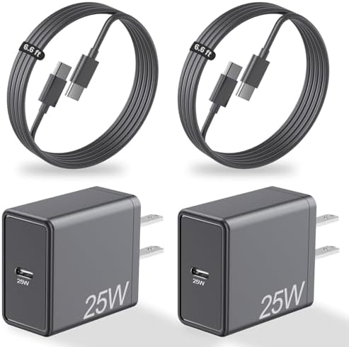 Unleash Rapid Power: 2-Pack 25 W USB-C Super Fast Charger for Samsung Galaxy A Series & S Series, Includes Dual 6.6 ft Type-C Cables – PD Technology for Optimal Device Compatibility, Ideal for Home & Travel Charging Solutions