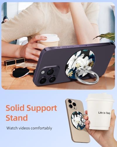 Tycamp Vintage Floral Magnetic Phone Grip – Chic Mag Safe-Compatible Ring Holder for i Phone 16/15/14/13/12 Series – Adorable & Practical Phone Stand for Women and Girls – Superior Grip for Safe Handling & Effortless Selfie Capture