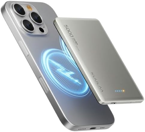 Ultra-Slim Kuulaa Mag Safe Battery Pack 5000 m Ah – Magnetic Portable Charger for i Phone 12-16 Pro Max with USB-C PD 20 W Fast Charging, Elegant Titanium Finish for On-the-Go Power Solutions