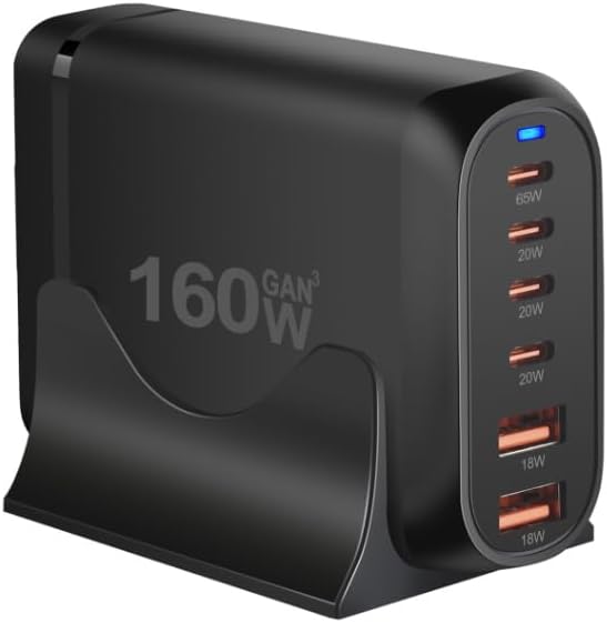 GEEKERA 160 W 6-Port USB C Fast Charging Station – Ultimate Multiport Wall Charger with 4 USB-C & 2 USB-A Ports – High-Speed Power Hub for i Phone 16, i Pad Pro, Mac Book, Samsung Galaxy, Pixel, & Nintendo Switch – Compact & Portable Design for Efficient Device Charging at Home or On-the-Go