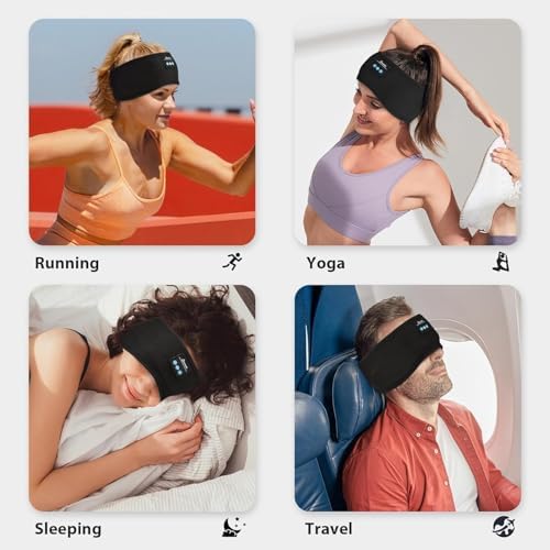 Revolutionary Wireless Adjustable Bluetooth Headband Headphones – Ultra-Comfort Sleeping Earbuds with Lightweight Speakers and Integrated Microphone for Men & Women – Perfect for Yoga, Running, Workouts, Travel, and Mindfulness (Chic Grey & Black) – Exceptional Compatibility & Swift Pairing Experience