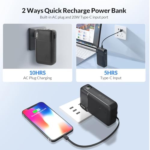 High-Capacity 20000 m Ah Portable Charger with Built-in Cables & Fast 22.5 W Charging – Multi-Device Travel Power Bank with LED Display, 4 Outputs for i Phone 16/15/14/13, Samsung, Android, i Pad – Ultimate Convenience in Sleek Black